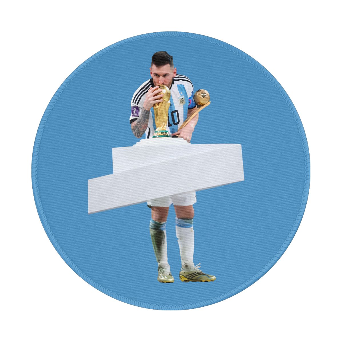 Argentina Lionel Messi with FIFA Trophy Waterproof Round Mouse Pad for Wireless Mouse