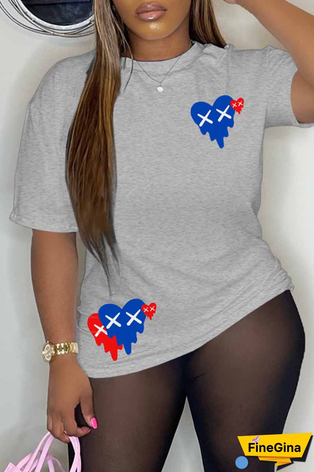 Black Casual Print Patchwork O Neck T-Shirts