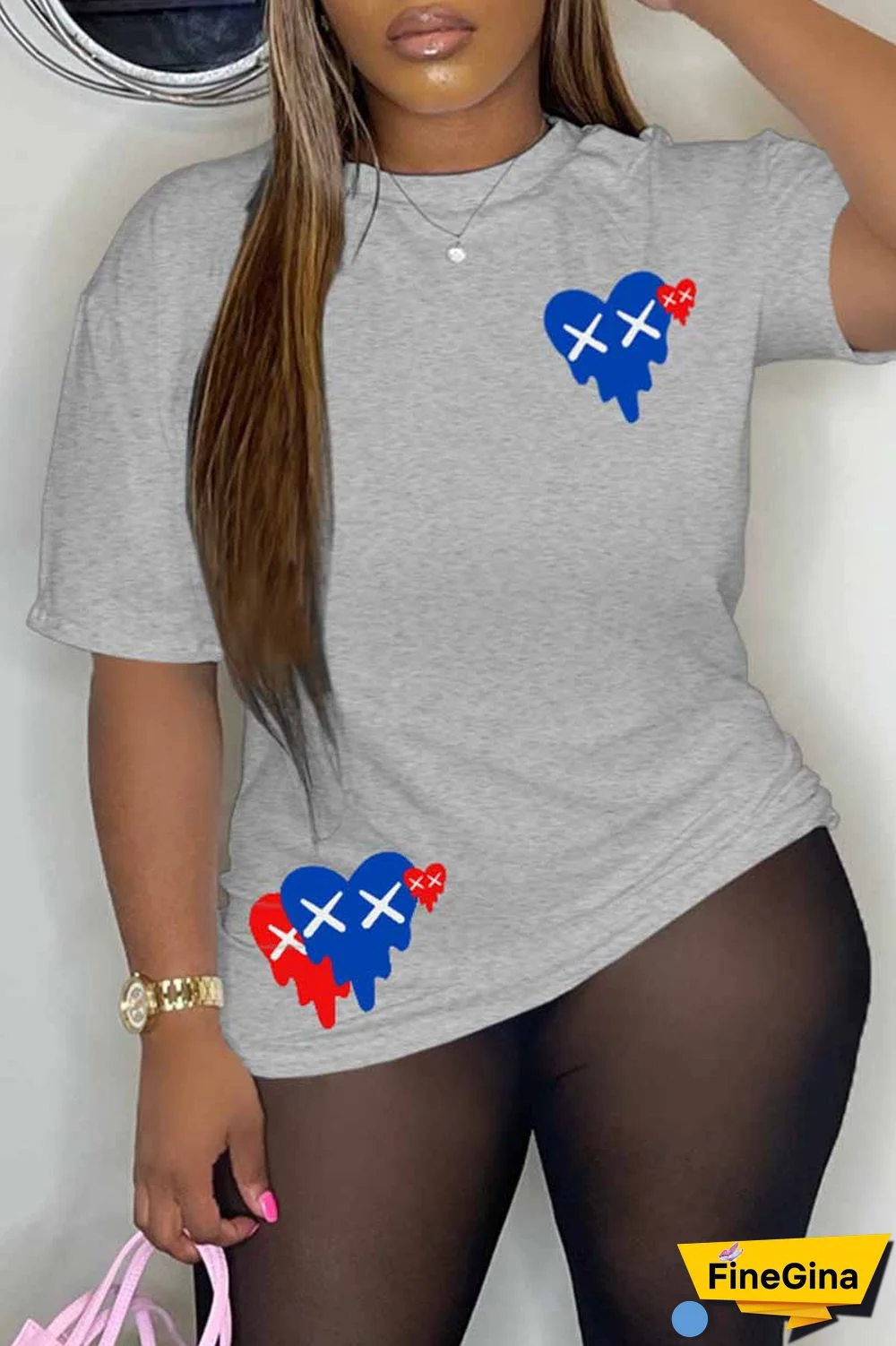 Black Casual Print Patchwork O Neck T-Shirts