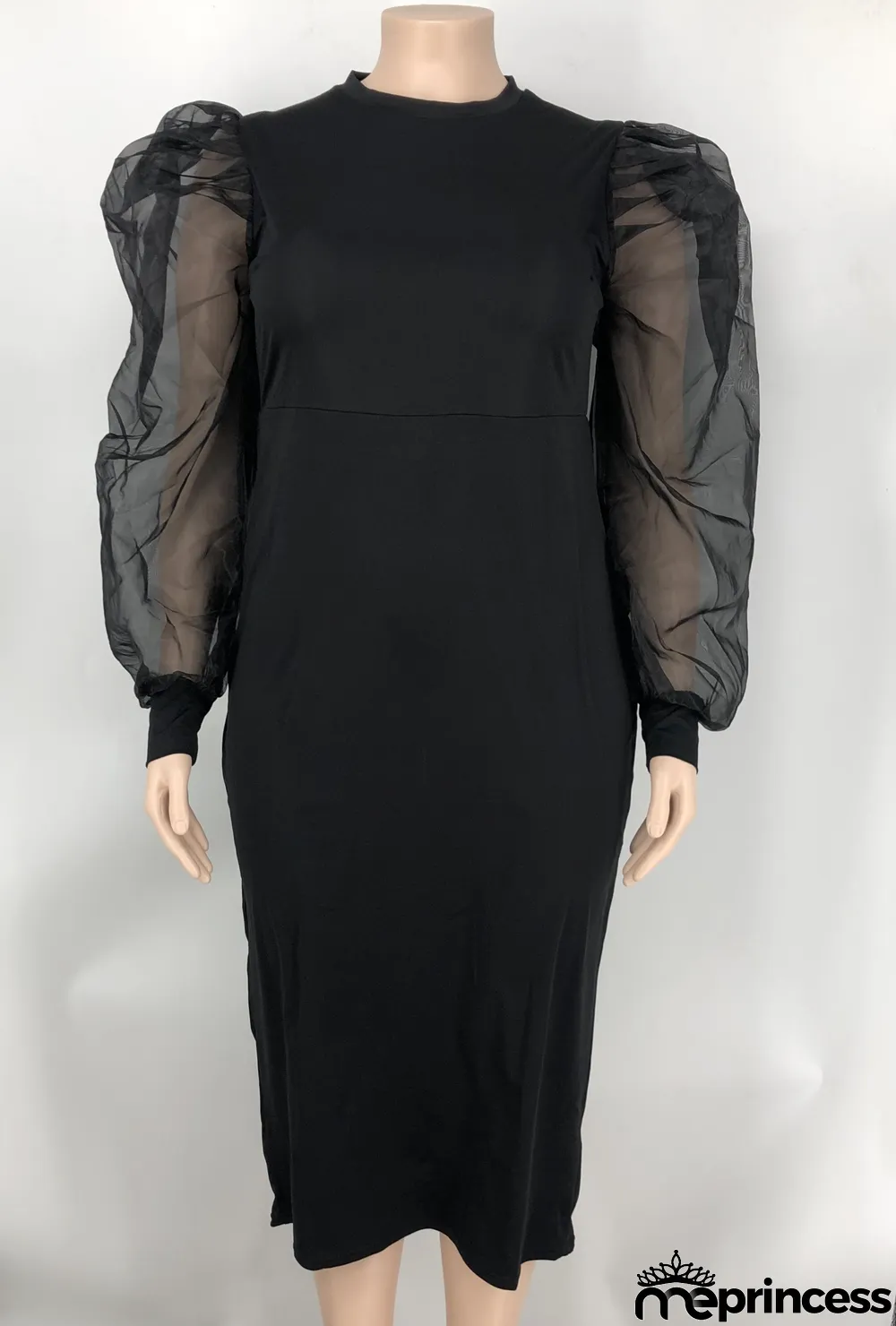 Solid Yarn Sleeves V-Neck Plus Size Long Dress