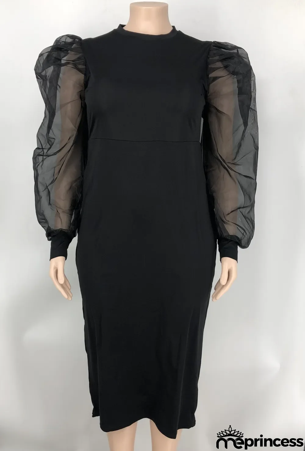 Solid Yarn Sleeves V-Neck Plus Size Long Dress