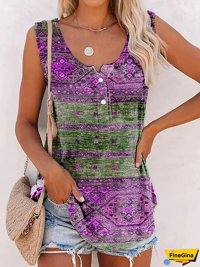 Women's Tank Top Graphic Red Blue Purple Print Sleeveless Casual Basic U Neck Regular Fit
