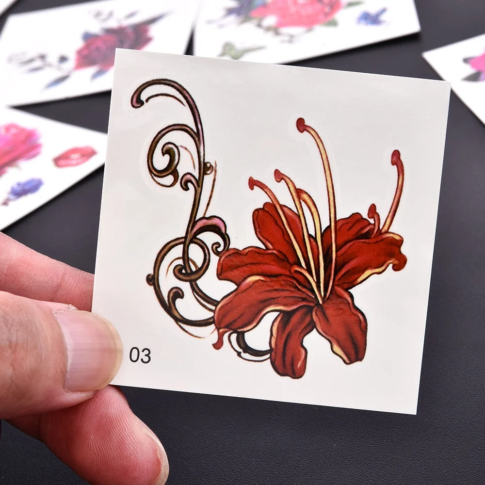 66 Sheets/Set Hot Small 3D Flower Butterfly Series Temporary Tattoo Arm Leg Finger Art Waterproof Stickers Women Girls Body Art