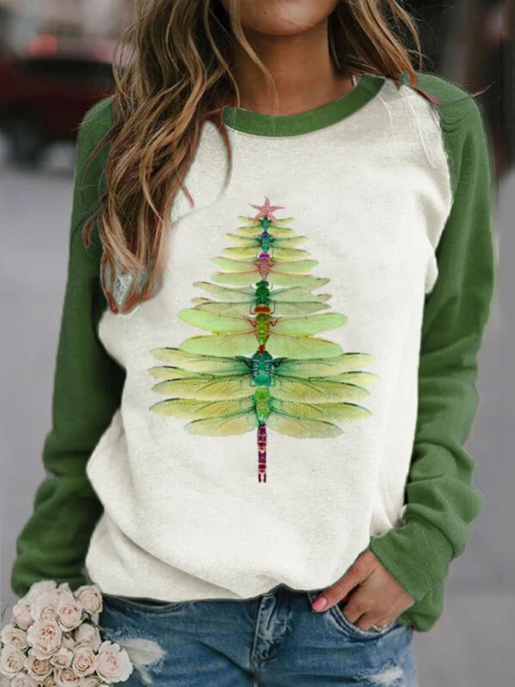 Dragonflies Christmas Tree Contrast Color Sweatshirt