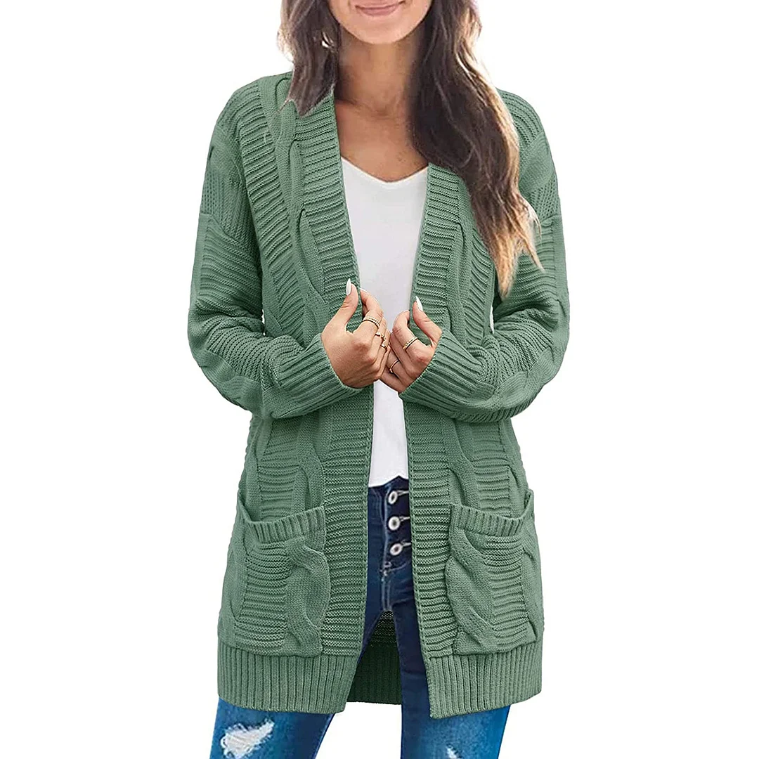 2022 WOMEN'S LONG SLEEVE CABLE KNIT CARDIGAN SWEATERS