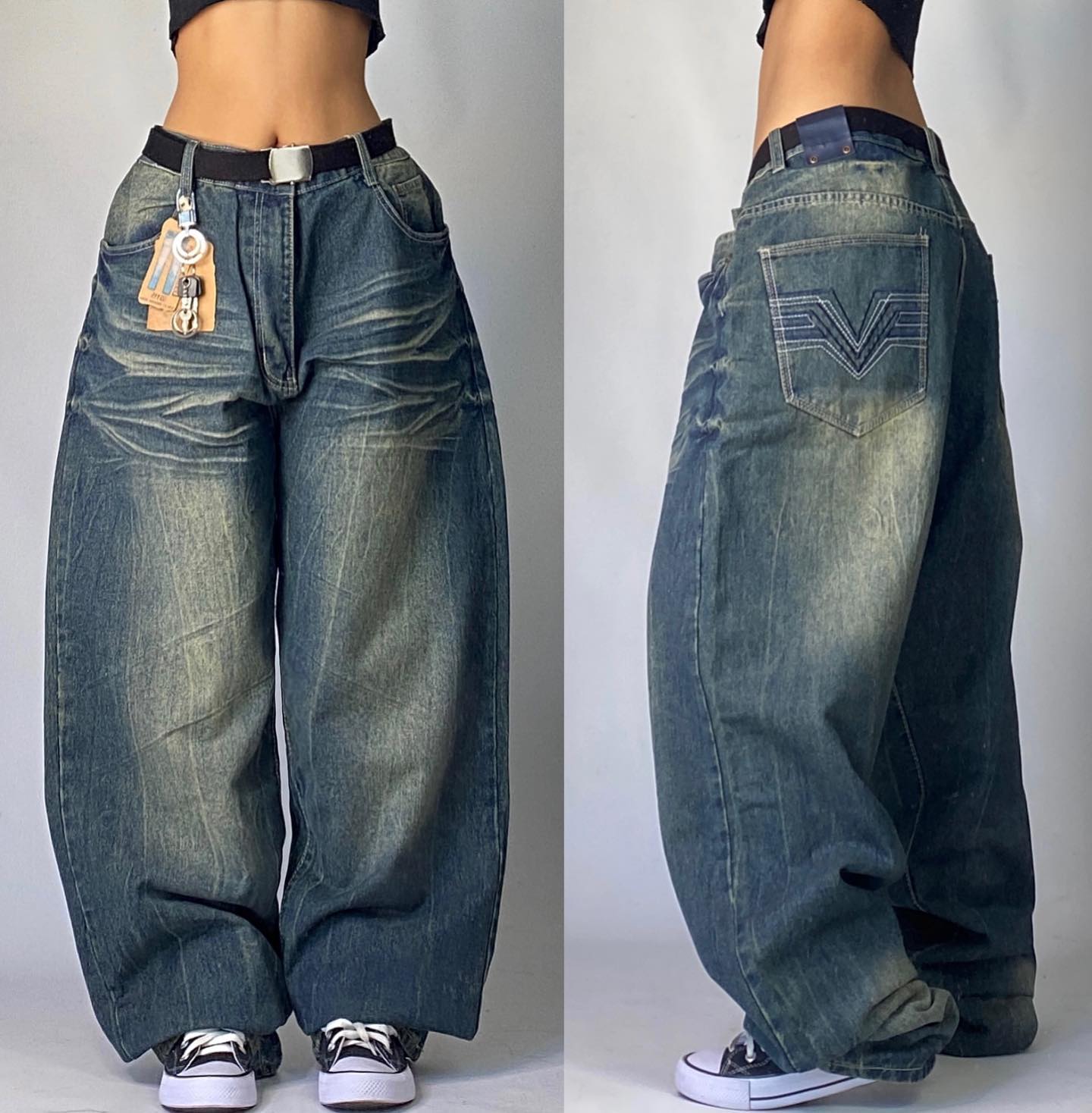 Hairrd Y2K Fashion New Letter Embroidery Holes Make Old Baggy Jeans Men Gothic Hip-hop Harajuku Vintage Casual High-waisted Trousers