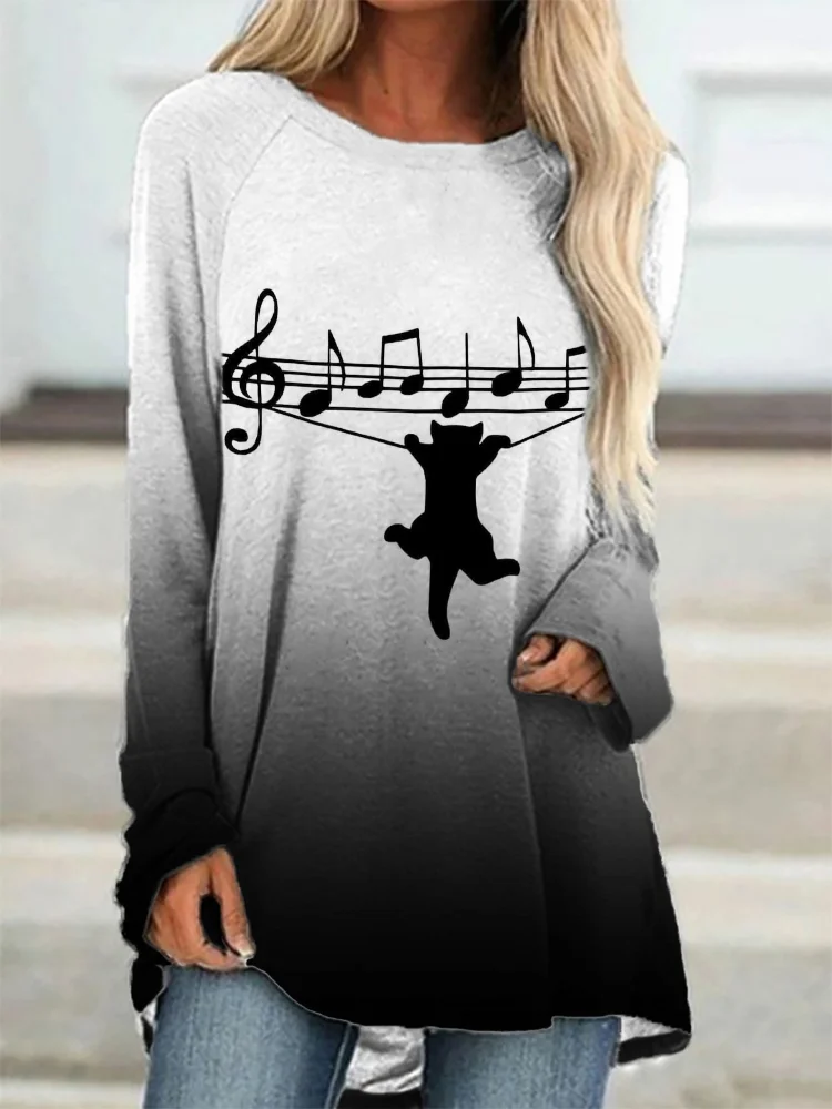 Music Sheet Hanging Black Cat A Line T Shirt