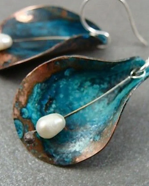vintage green leaf pearl earrings fashion