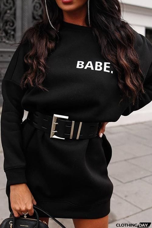Babe O Neck Long Sleeve Hoodie