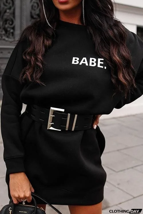 Babe O Neck Long Sleeve Hoodie