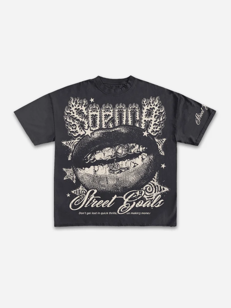 Simpfit Hellstar Street Goals Lippenspangen machen Vintage bedruckte Grafik Baumwoll-T-Shirt