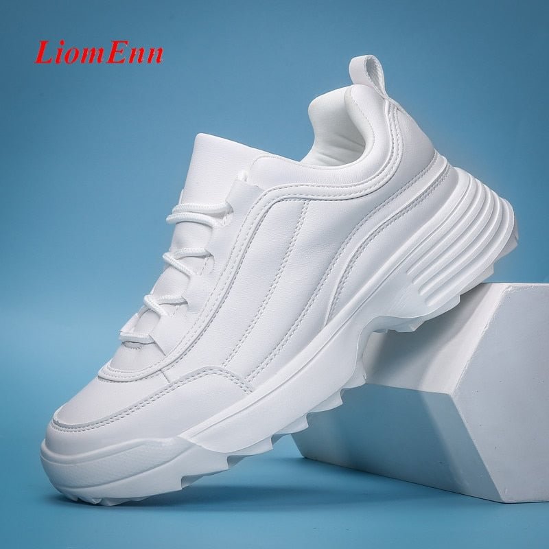 2021 Spring Leather Chunky Sneakers Women's Sports Shoes Ladies Thick White Black Sneakers Women Tennis Vulcanized Shoes basket
