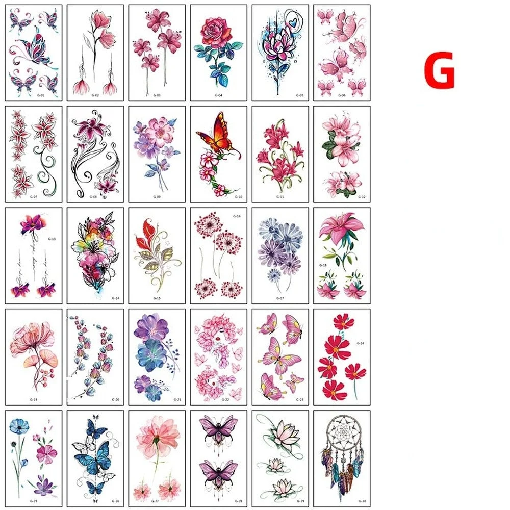 30pcs Ankle Black Line Body Art Flash Fake Waterproof Temporary Tattoos Women Arm Leg Chest Tatto Stickers Custom Flower Tatoos