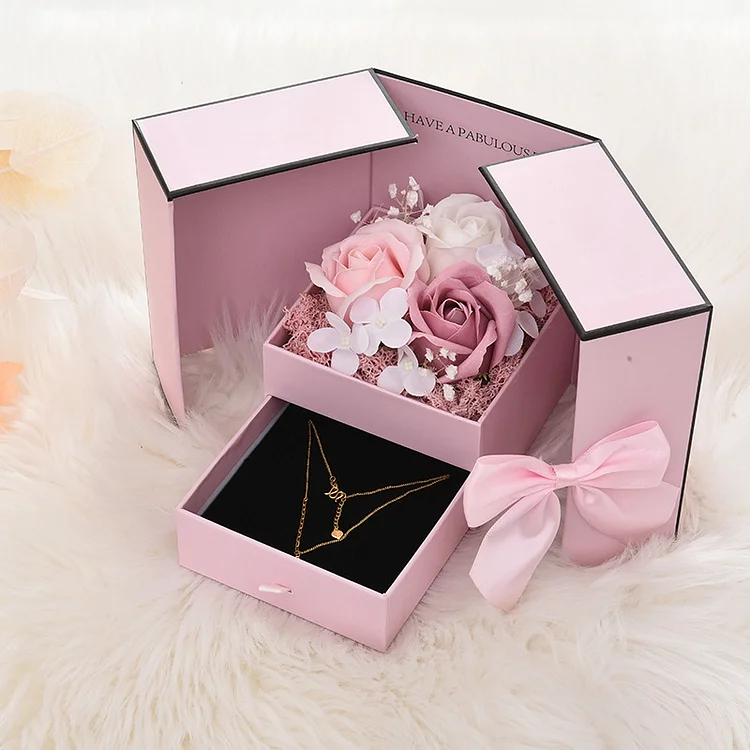 Rose Jewelry Box Exquisite Gift Box Pink Gift Packaging Valentine's Day Gift Box