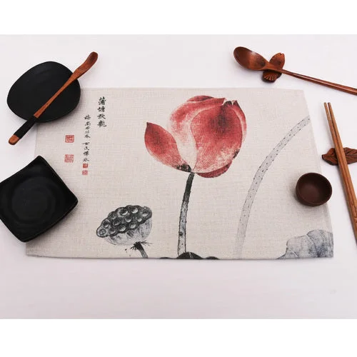 Chinese fabric Placemat Ink Painting Lotus Heat Proof Mat