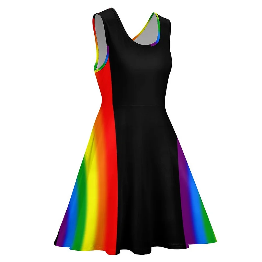 Pastel Rainbow Stripes Gay Pride LGBT Support Sleeveless Mini Skater Dresses Stripes-5XL
