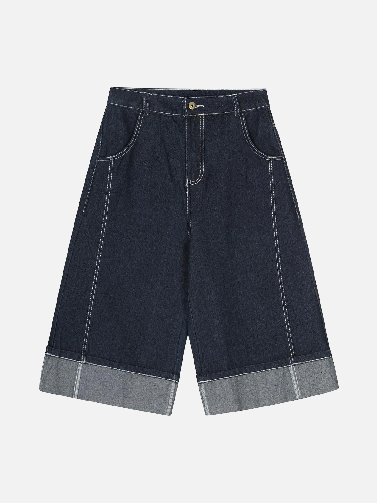 Blue Act Chic Cuffed Washed Longline Jorts Front