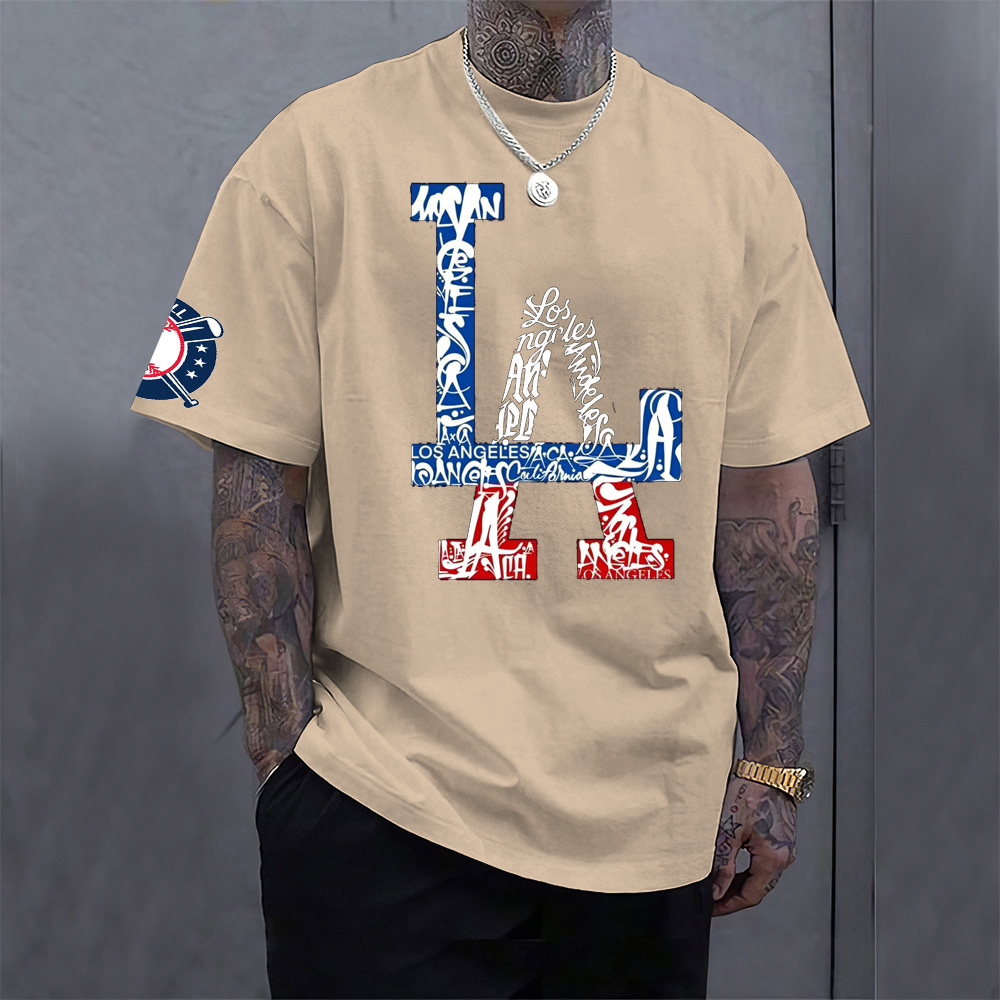 LA Baseball Print Crew Neck T-shirt