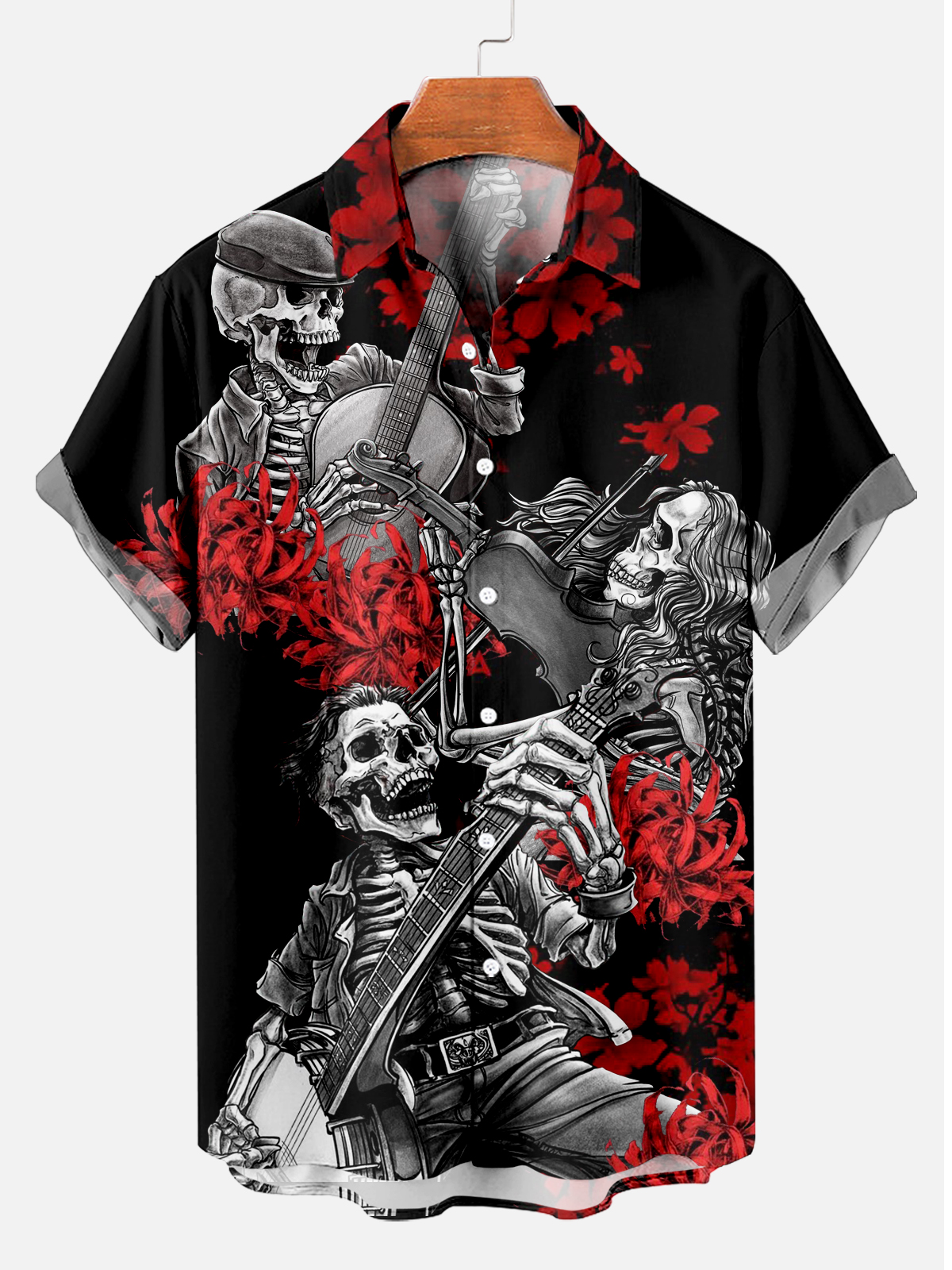 Men's Day of the Dead Rock Band Short Sleeve Print Shirt PLUSCLOTHESMAN