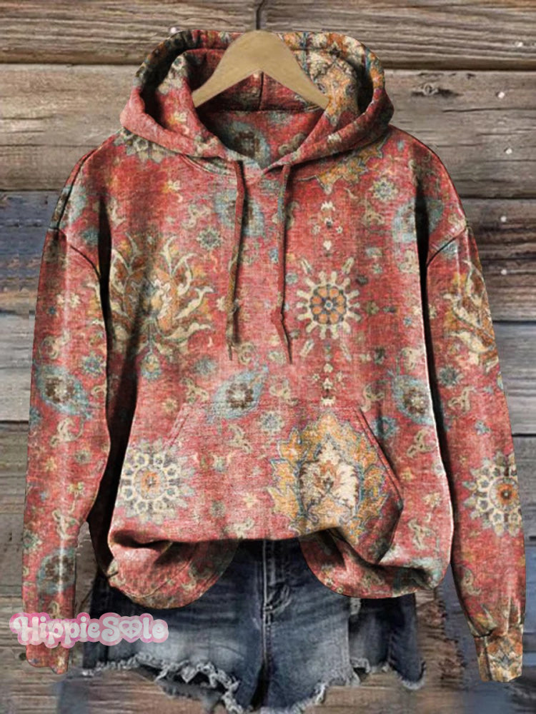 Women’s Retro Ethnic Totem Pattern Casual Hooded Sweatshirt Multicolor / S
