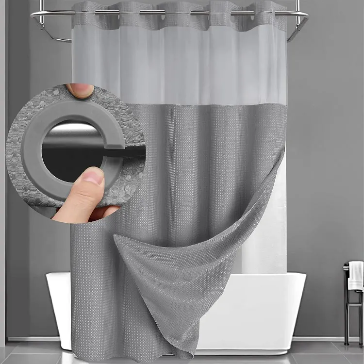 Hookless Shower Curtain with Snap-in Liner &ndash; Waterproof Double-Layer Design &ndash; Fabric Curtain with Waterproof Liner (White) -183cm x 190cm