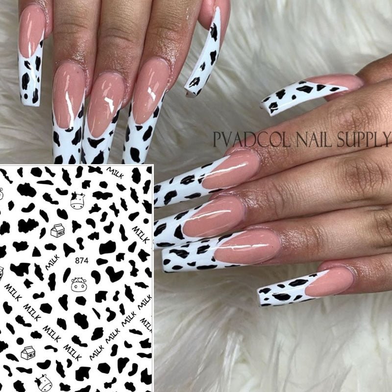 French Cow Print Nails 3D Self-Adhesive Nail Art Sticker Decals Multi-Color Acrylic Manicure Tips Stickers Decoration