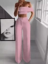 Off-The-Shoulder Vest Top+Wide Legs Pants Suit