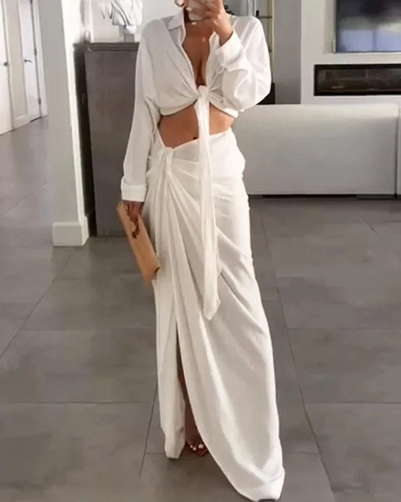 Simple Lapel Shirt Top Buttock Skirt Suit