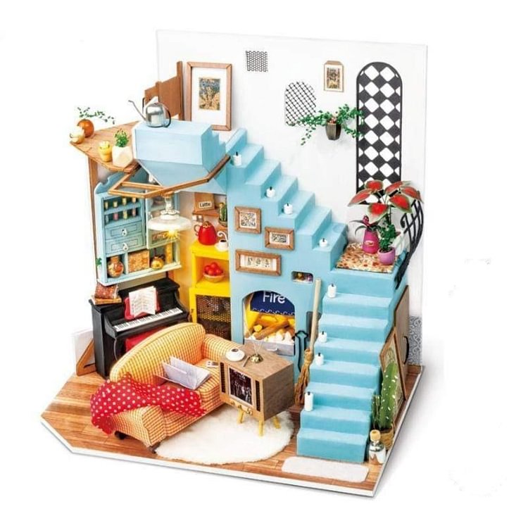  Robotime Online Rolife Joy's Peninsula Living Room DG141 DIY Miniature Dollhouse 1:18