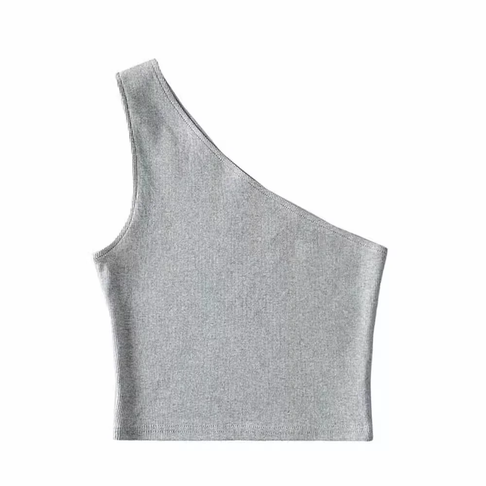 Churchf Churchf Autumn / Winter Ebay Sleeveless Diagonal Shoulder Vest Female Ins Fashion Wear A Slim Open Shoulder Short Crop Top