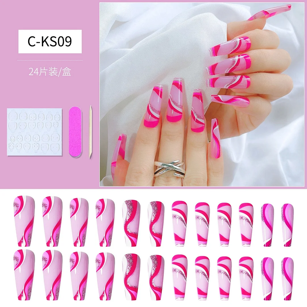 24pcs Detachable Extra Long Coffin False Nails Stick-on nails French Ballerina Fake Nails Full Cover Nail Tips Press On Nails