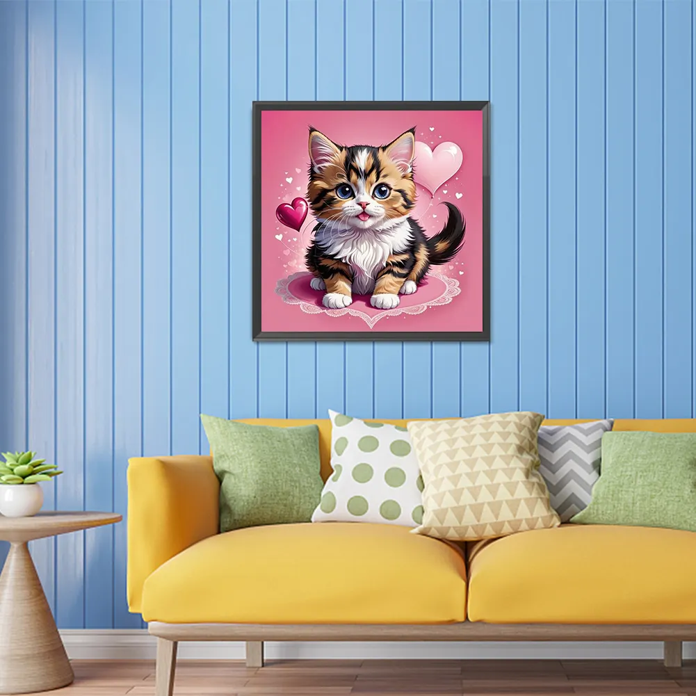 Diamond Painting - Full Square Drill - Valentines Day Cat(Canvas|35*35cm)