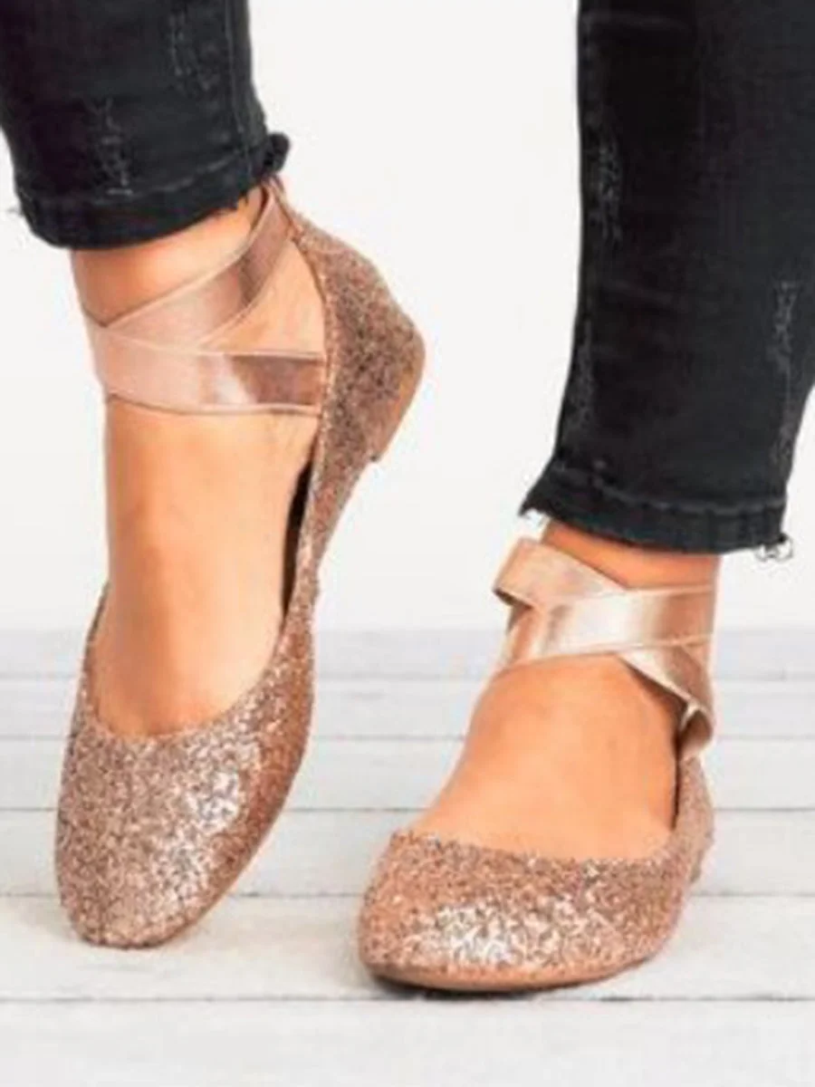 Shallow Elastic Lace-up Shoes with Round Head and Flat Heel