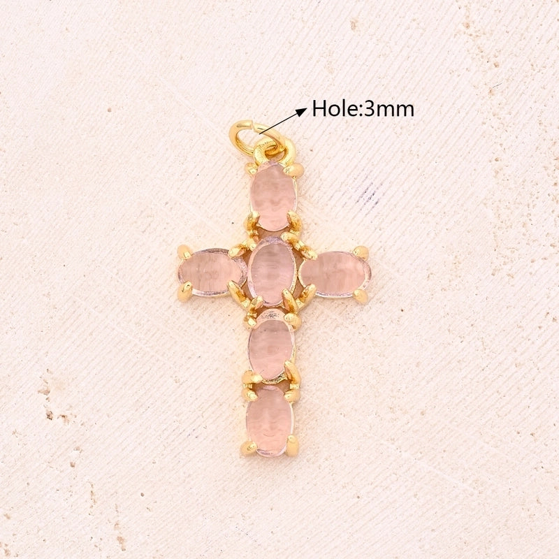 1 Pc/Package 18.5×12.5mm 19×12.5mm 35x20mm Hole 3~3.9mm 5x3mm 9x5mm Copper Shell Zircon 18K Gold Plated Cross Polished Jewelry Accessories Pendant
