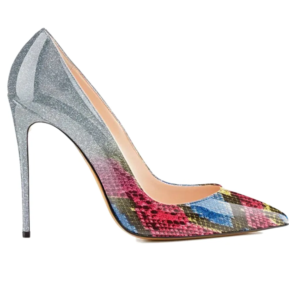 100mm Fashion Heels Party Pumps Gradient Color Blue Mixcolor-vocosishoes
