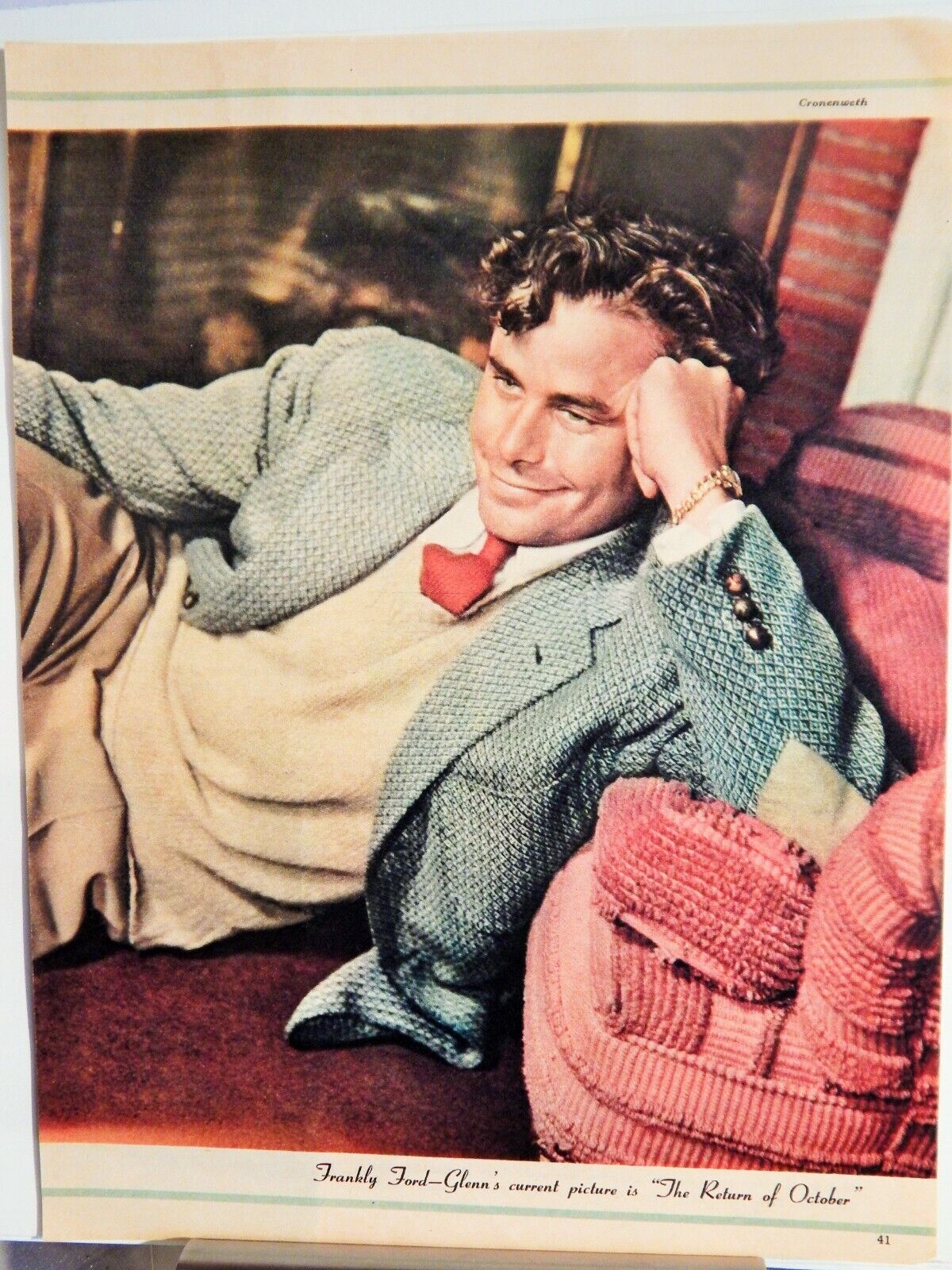 GLENN FORD COLOR PUBLICITY Photo Poster painting / JAMES STEWART Photo Poster painting ORIGINAL VTG 1949