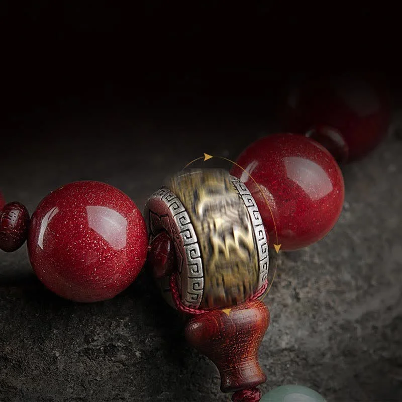 925 Sterling Silver Chinese Zodiac Cinnabar Om Mani Padme Hum Jade Blessing Wrist Mala