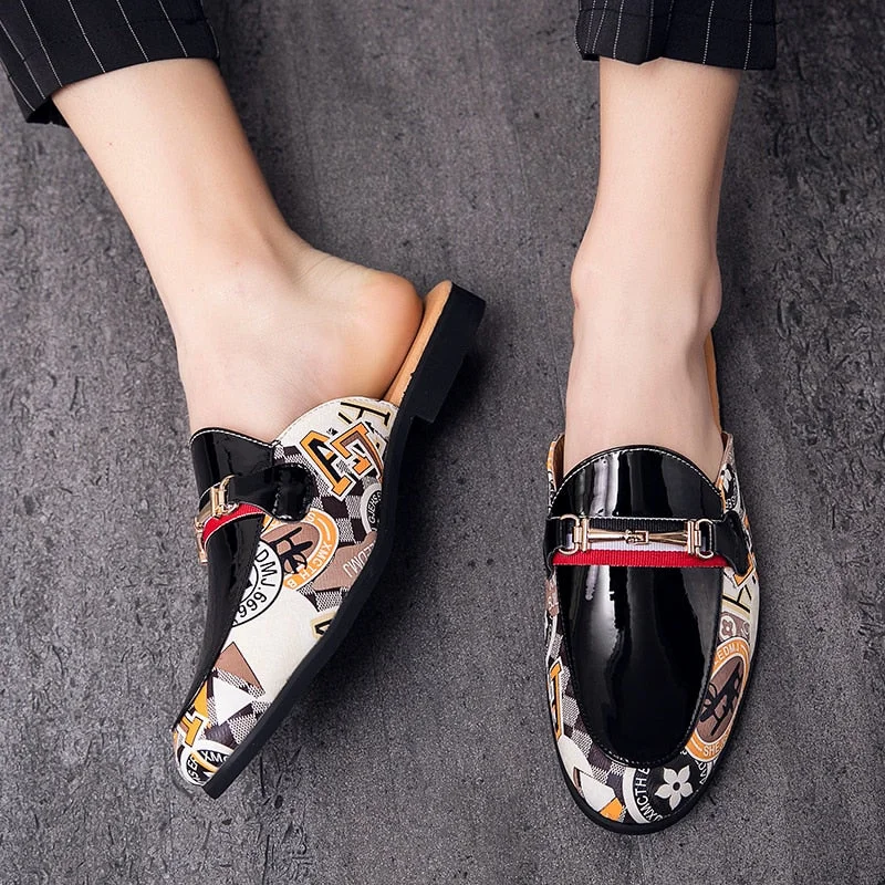 FIXSYS Outdoor Mixed Colors Men Half Loafers Patent Leather Half Shoes Fashion Lightweight Slippers Breathable Man Casual Mules