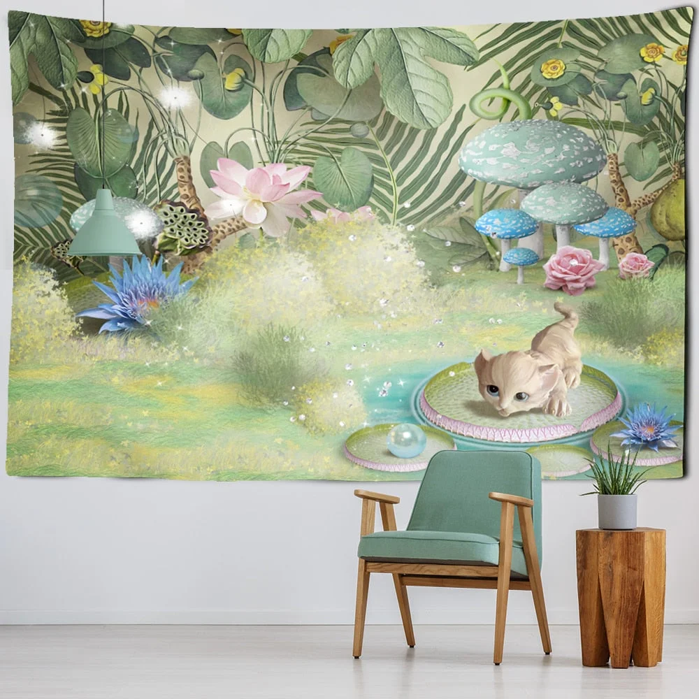 Animal Forest Illustration Tapestry Wall Hanging Bohemian Style Art Witchcraft Kawaii Cartoon Dormitory Home Decor