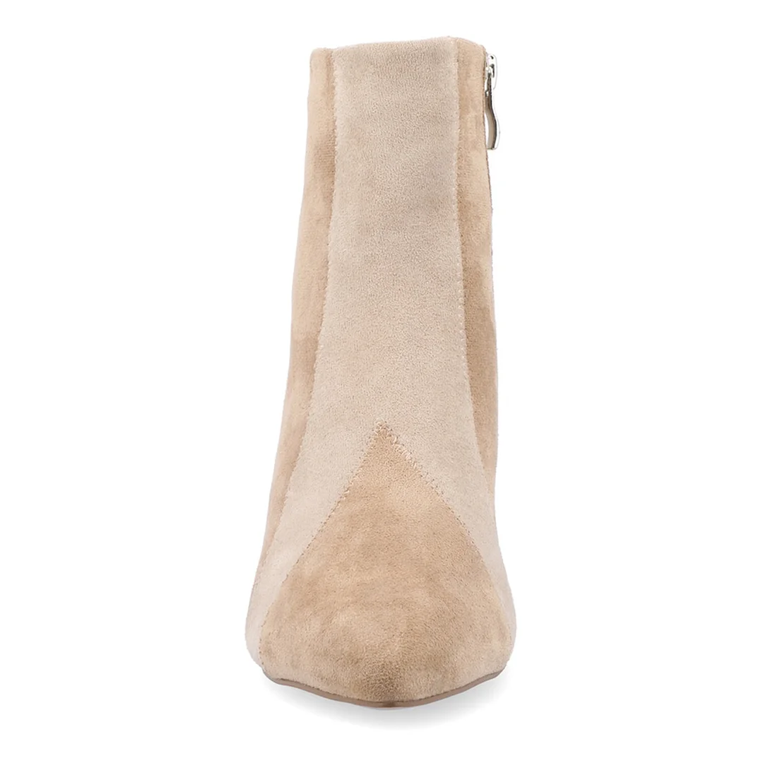 Faux Suede Two Tone Rhinestone Embellished Beige Ankle Boots