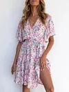 Floral Printed Batwing Sleeves Mini Dress