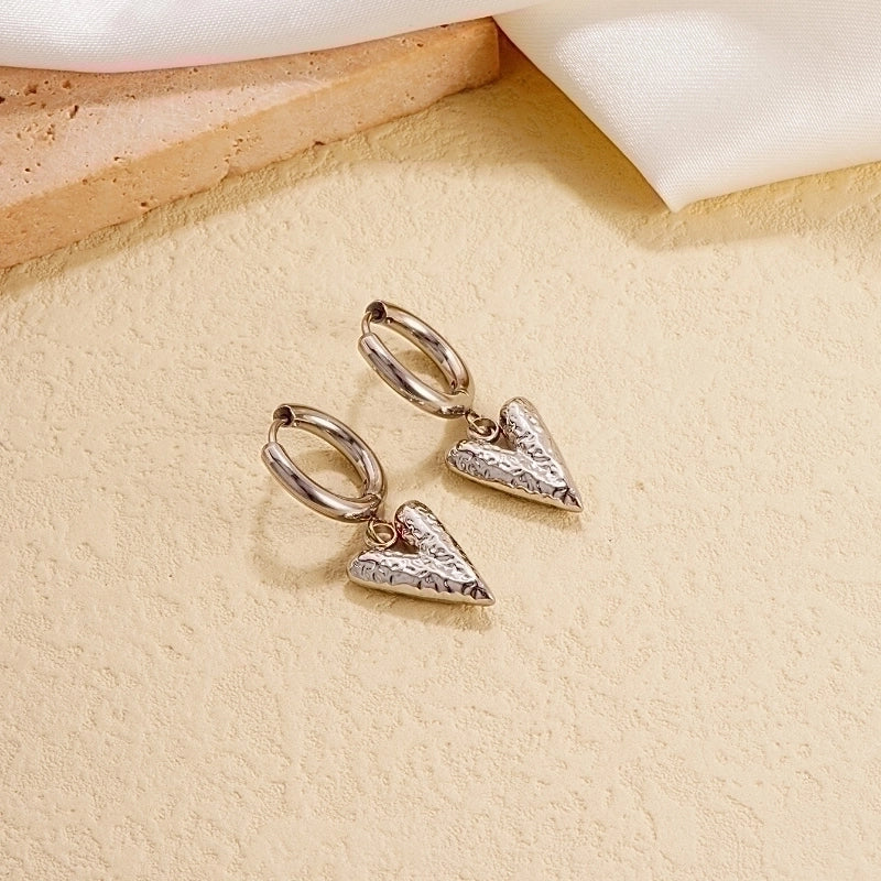 1 Pair Classic Style Heart Shape Plating 304 Stainless Steel K Gold Plated Rhodium Plated Drop Earrings