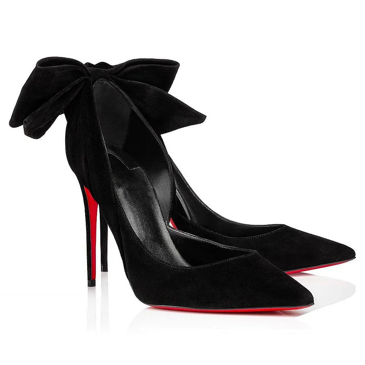 100mm Elegant Suede Bowknot Pumps Red Bottom Party Shoes VOCOSI VOCOSI