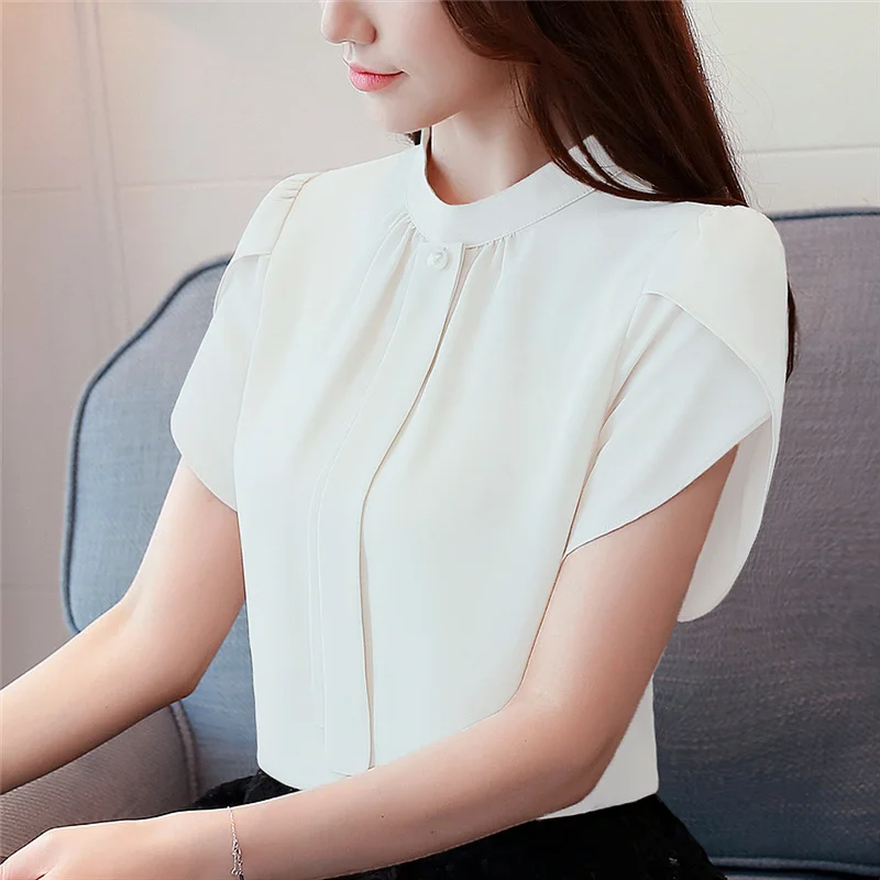 Toloer Toloer Jacket Apricot Short Sleeve Small Shirt New Petal Sleeve Ribbon Half Turtleneck Chiffon Shirt Female Summer-Outfit Ideas