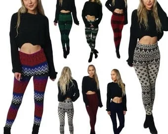 pornhint Pornhint Women's Legging Knit Ladies Thick Winter Thermal Fashion Fleece Lined Warm High Waist Winter Party  Size 8-14 Christmas Gift For Her