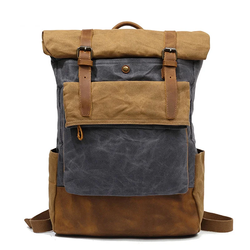 Men's Outdoor Crazy Horse Leather Casual Shoulder Waxed Canvas Bag