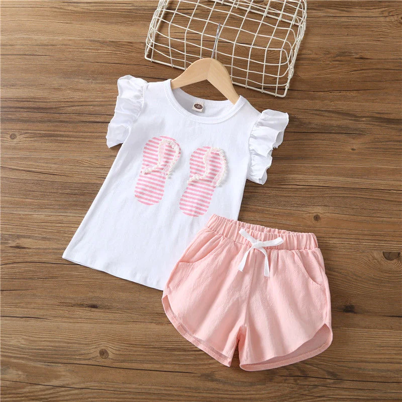 1-5 Yrs Chiffon Girls Clothes Summer Newborn Baby Girls Clothes Set 2pcs Cotton Girl Clothing T Shirt+Pants Infant Clothes Set