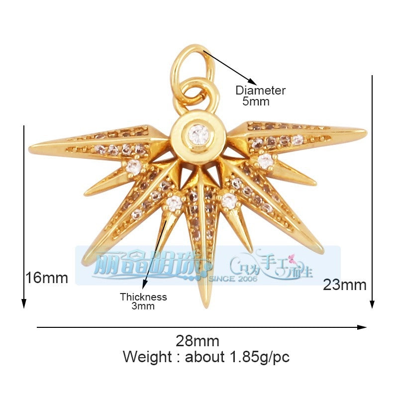 1 Piece 15 * 21mm 18 * 23mm 9*16mm Copper Zircon Sun Star Lightning Pendant Jewelry Accessories