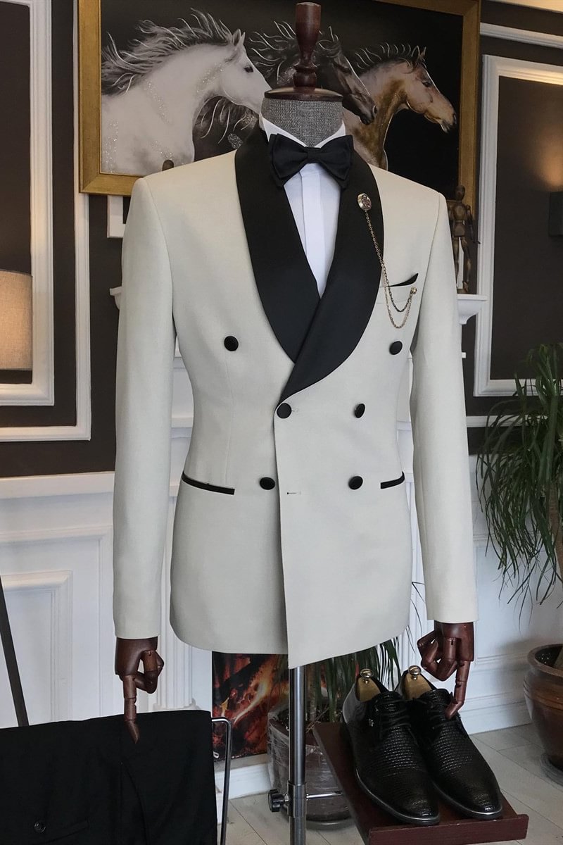 Light Champagne Baldwin Chic Design Double Breasted Shawl Lapel Best Fitted Men Suits | Ballbellas Ballbellas