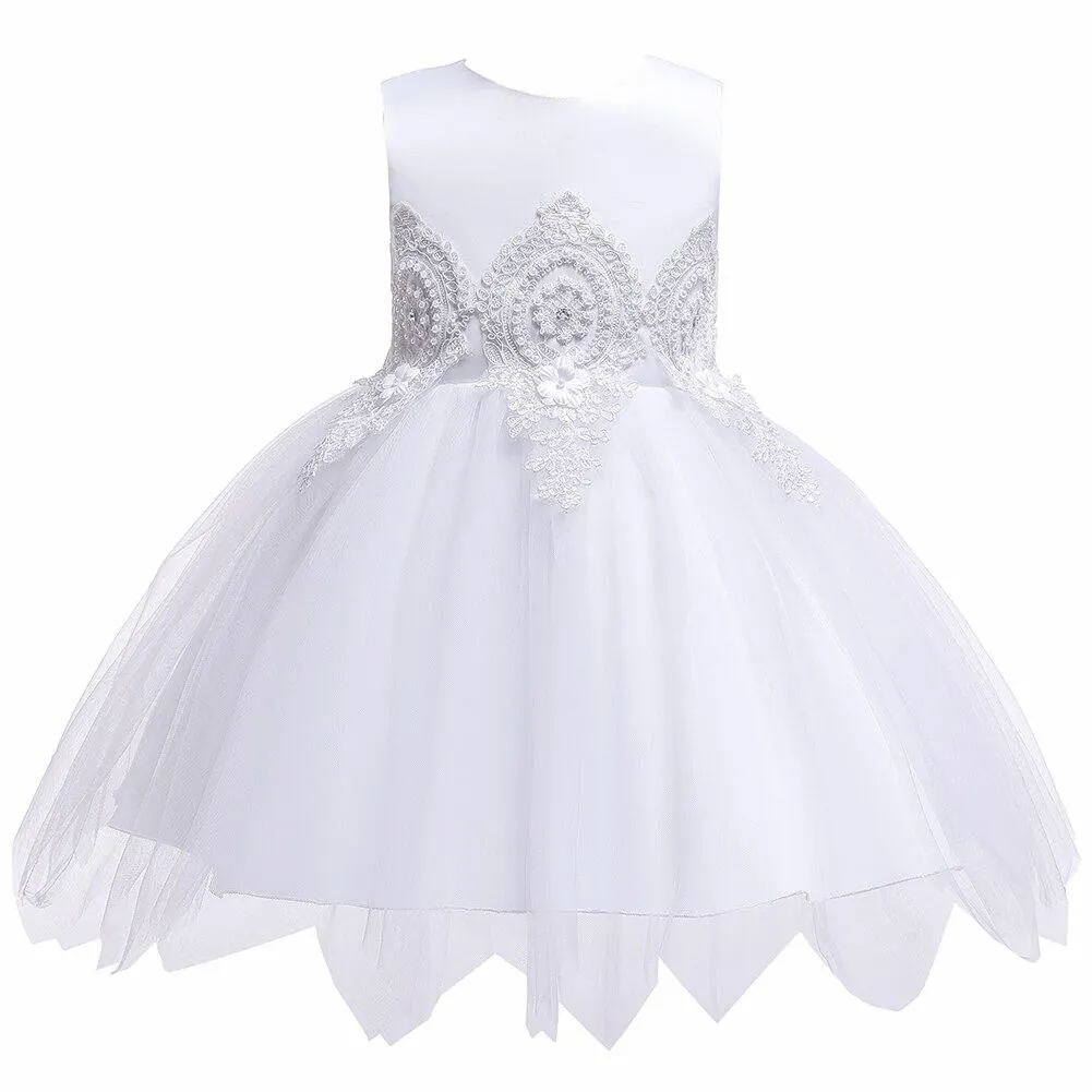 Korean Style Fluffy Princess For Girl Flower Clothes White Kids Bridesmaid Dress Party Layered Ball Gown of 0-6 Years Old